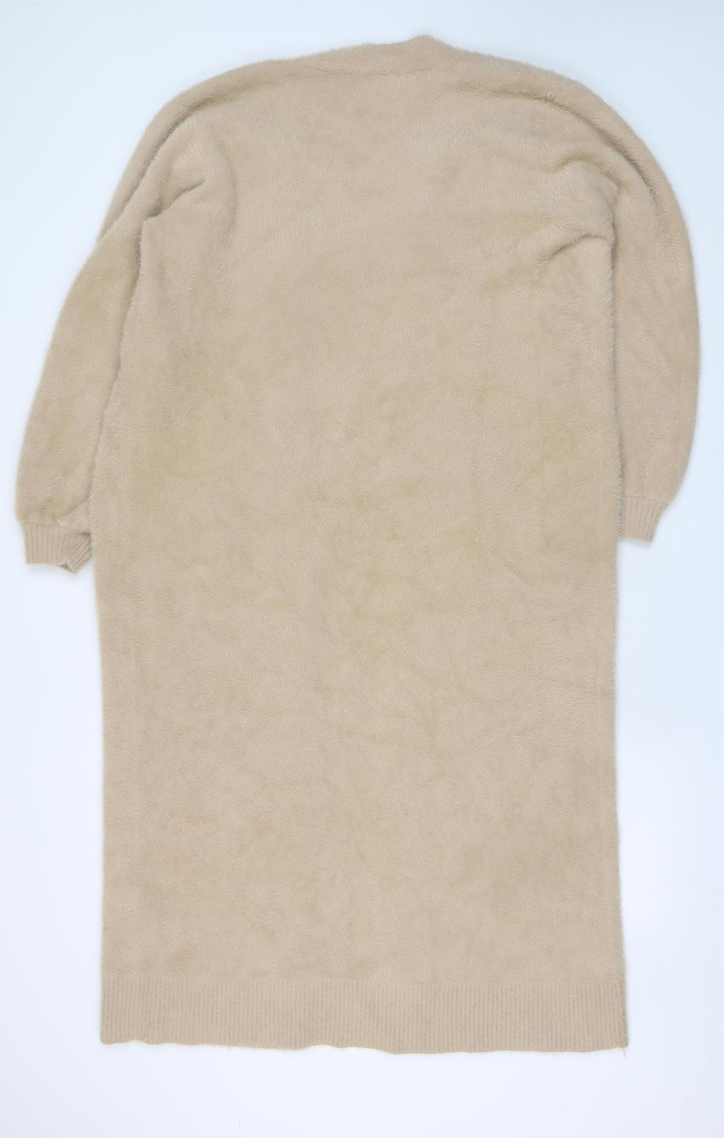 Michelle Keegan Women Beige Long Cardigan Medium Wool Blend Open Front