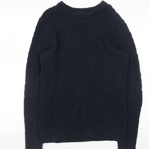 H&M L.O.G.G Women Navy Blue Cotton Cable-Knit Jumper Size 10