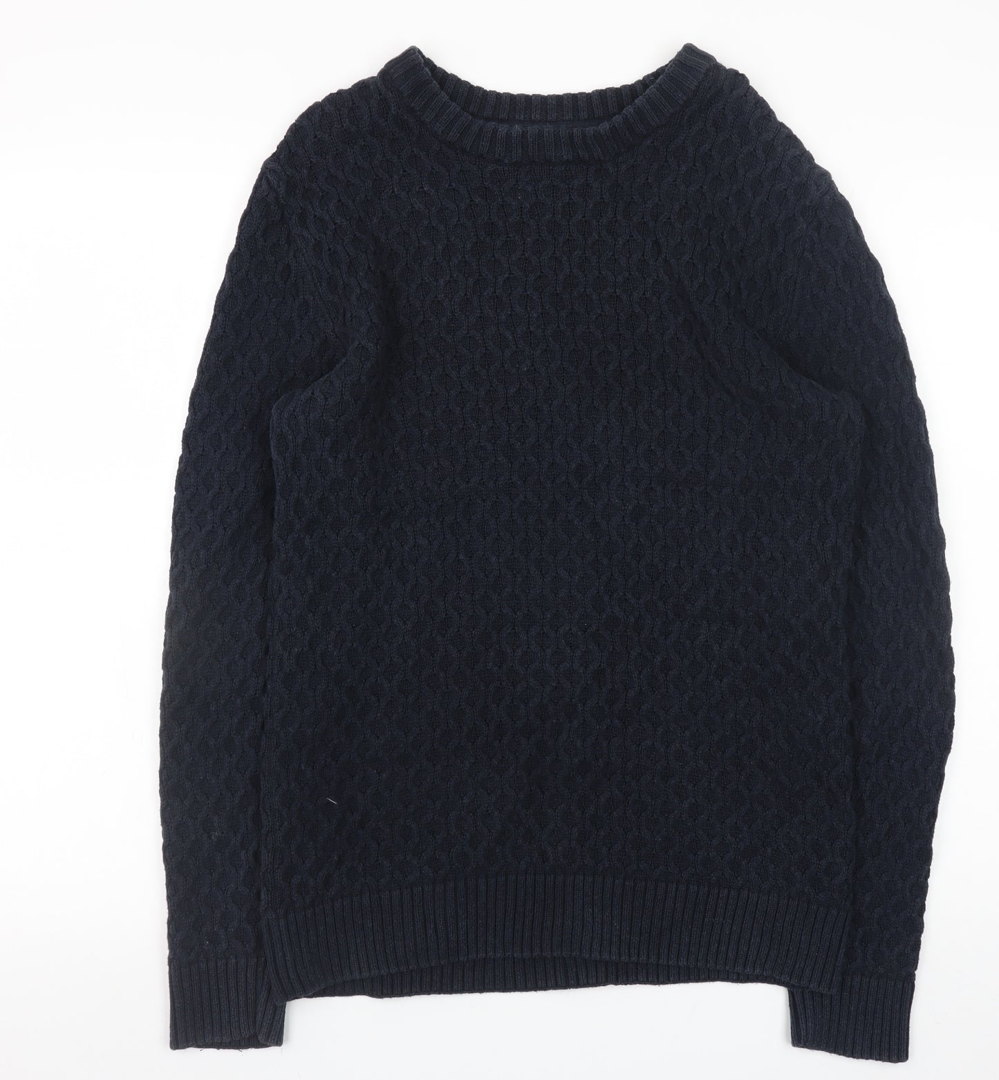 H&M L.O.G.G Women Navy Blue Cotton Cable-Knit Jumper Size 10
