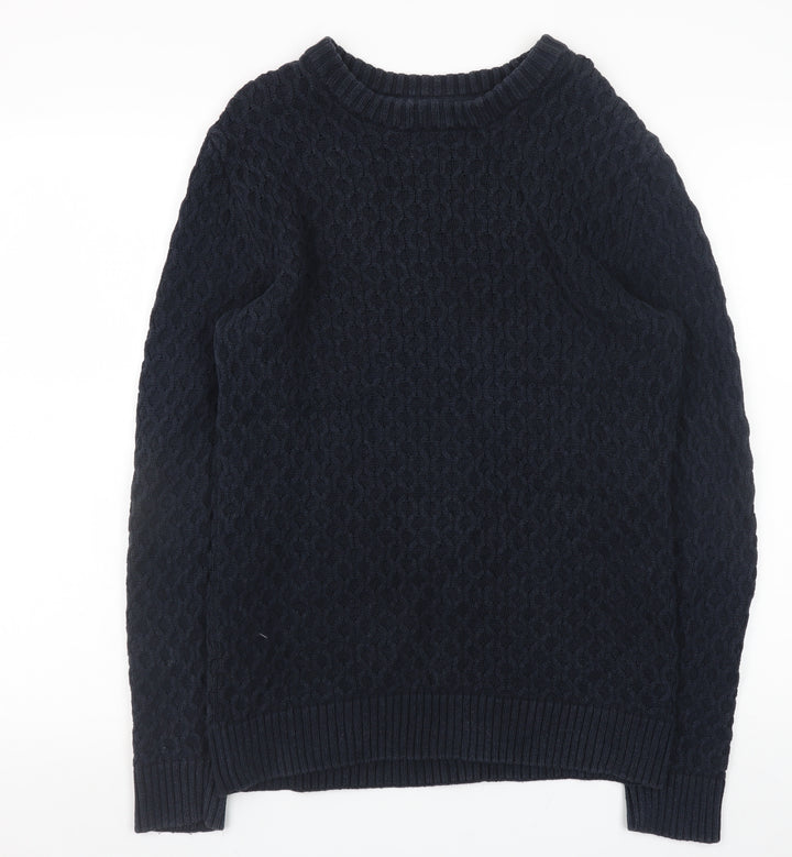 H&M L.O.G.G Women Navy Blue Cotton Cable-Knit Jumper Size 10