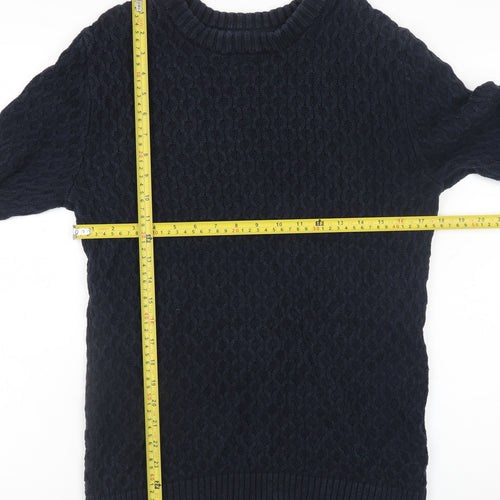 H&M L.O.G.G Women Navy Blue Cotton Cable-Knit Jumper Size 10