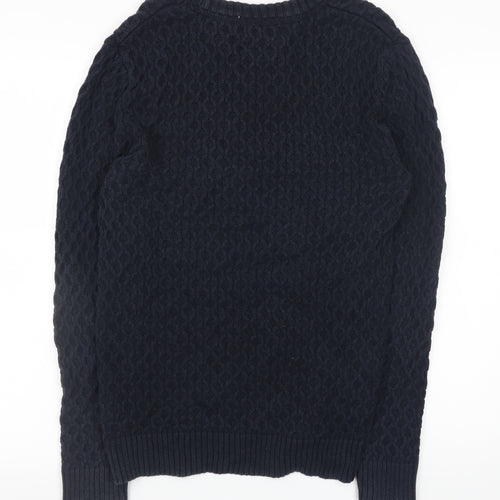 H&M L.O.G.G Women Navy Blue Cotton Cable-Knit Jumper Size 10