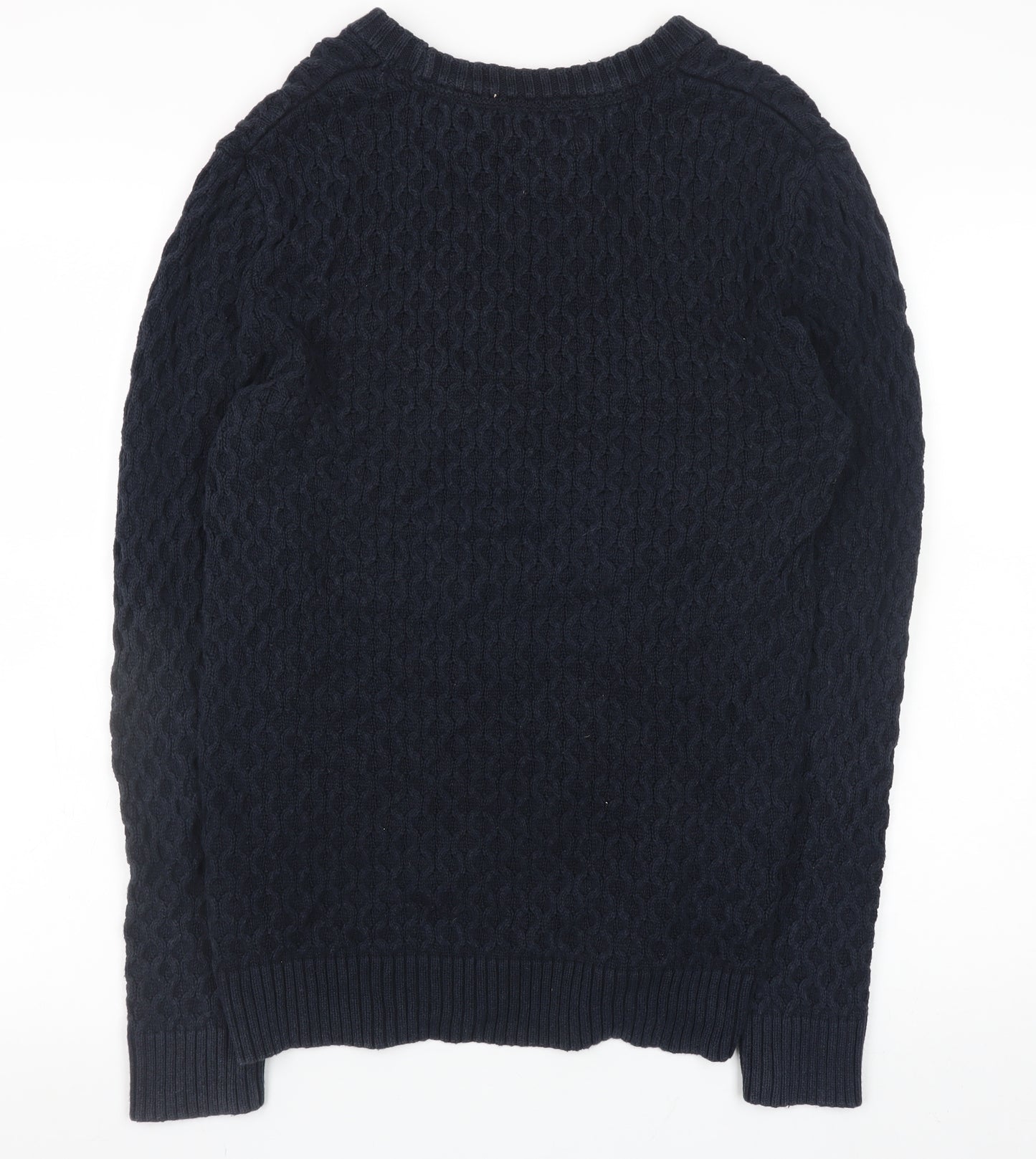 H&M L.O.G.G Women Navy Blue Cotton Cable-Knit Jumper Size 10