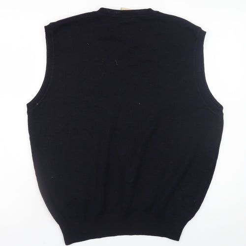 Gabicci Collezione Men's Black Wool V-Neck Sleeveless Vest XL