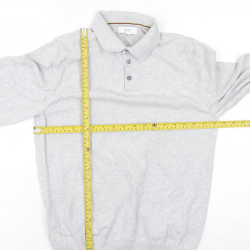 Next Mens Grey Long Sleeve Cotton Knit Polo Shirt Size M