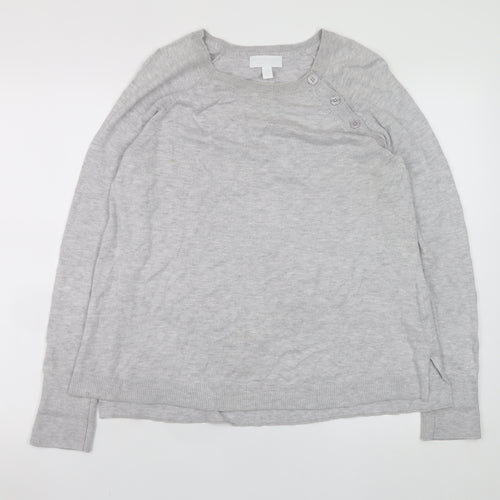 The White Company Womens Grey Medium Crew Neck Button Knit Jumper