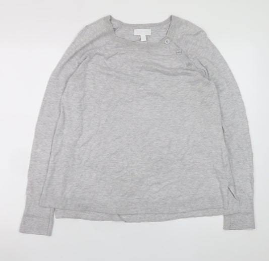 The White Company Womens Grey Medium Crew Neck Button Knit Jumper