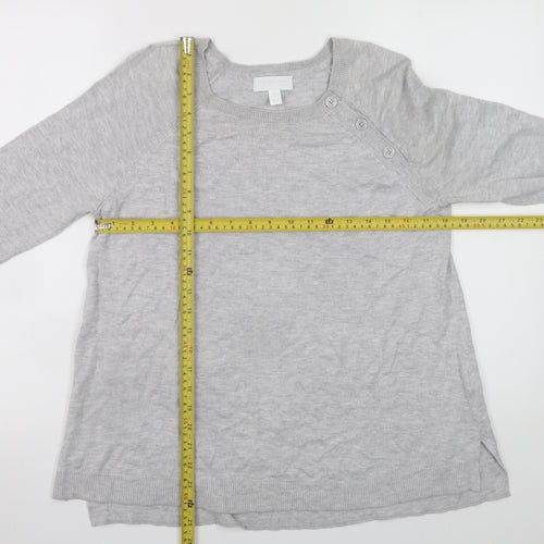 The White Company Womens Grey Medium Crew Neck Button Knit Jumper