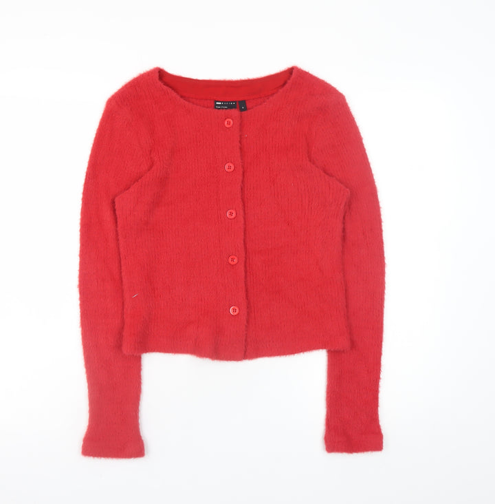 ASOS DESIGN Women Red Knit Button Cardigan M Regular Fit