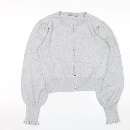Oasis Women Grey Puff Sleeve Knit Cardigan M