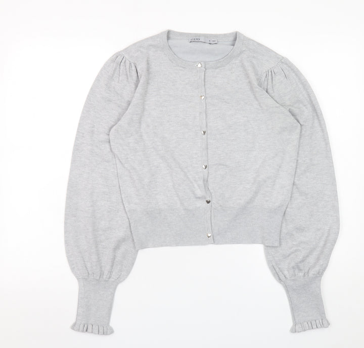 Oasis Women Grey Puff Sleeve Knit Cardigan M