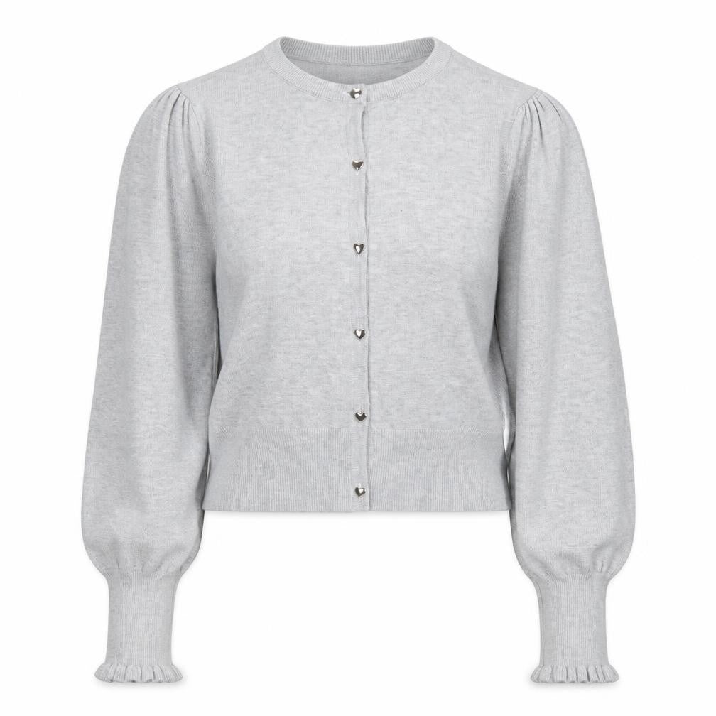 Front view of Oasis Women Grey Puff Sleeve Knit Cardigan M