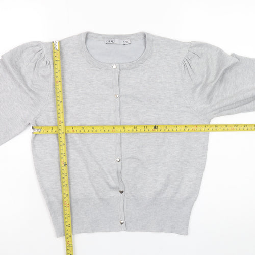 Oasis Women Grey Puff Sleeve Knit Cardigan M