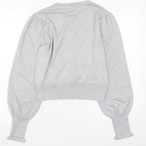 Oasis Women Grey Puff Sleeve Knit Cardigan M