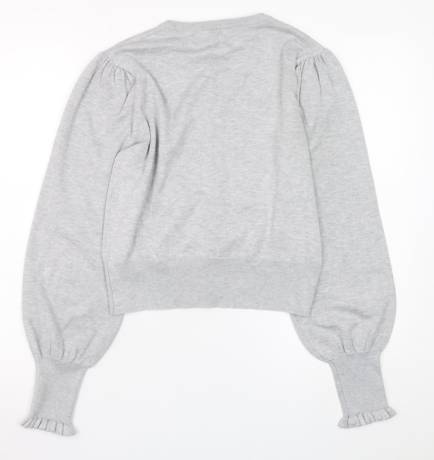 Oasis Women Grey Puff Sleeve Knit Cardigan M