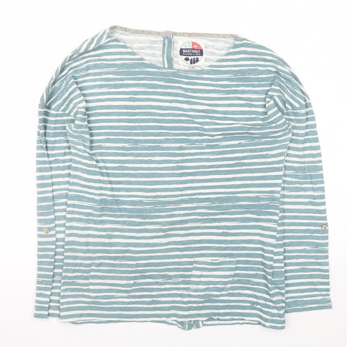 Mantaray Womens Blue Striped Cotton Jersey Long Sleeve Top Size 10