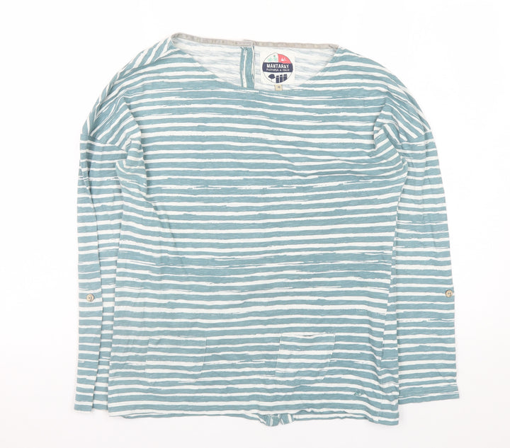 Mantaray Womens Blue Striped Cotton Jersey Long Sleeve Top Size 10