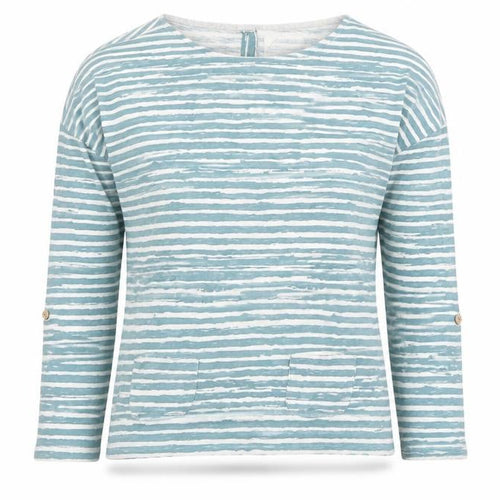 Mantaray Womens Blue Striped Cotton Jersey Long Sleeve Top Size 10