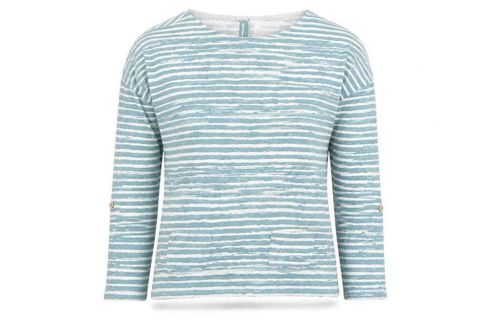 Mantaray Womens Blue Striped Cotton Jersey Long Sleeve Top Size 10