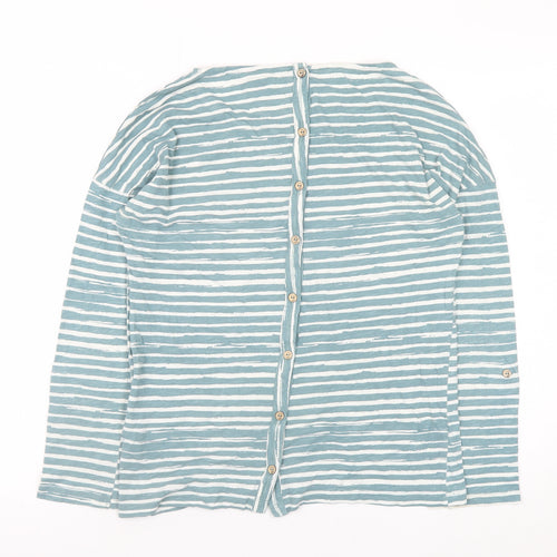 Mantaray Womens Blue Striped Cotton Jersey Long Sleeve Top Size 10