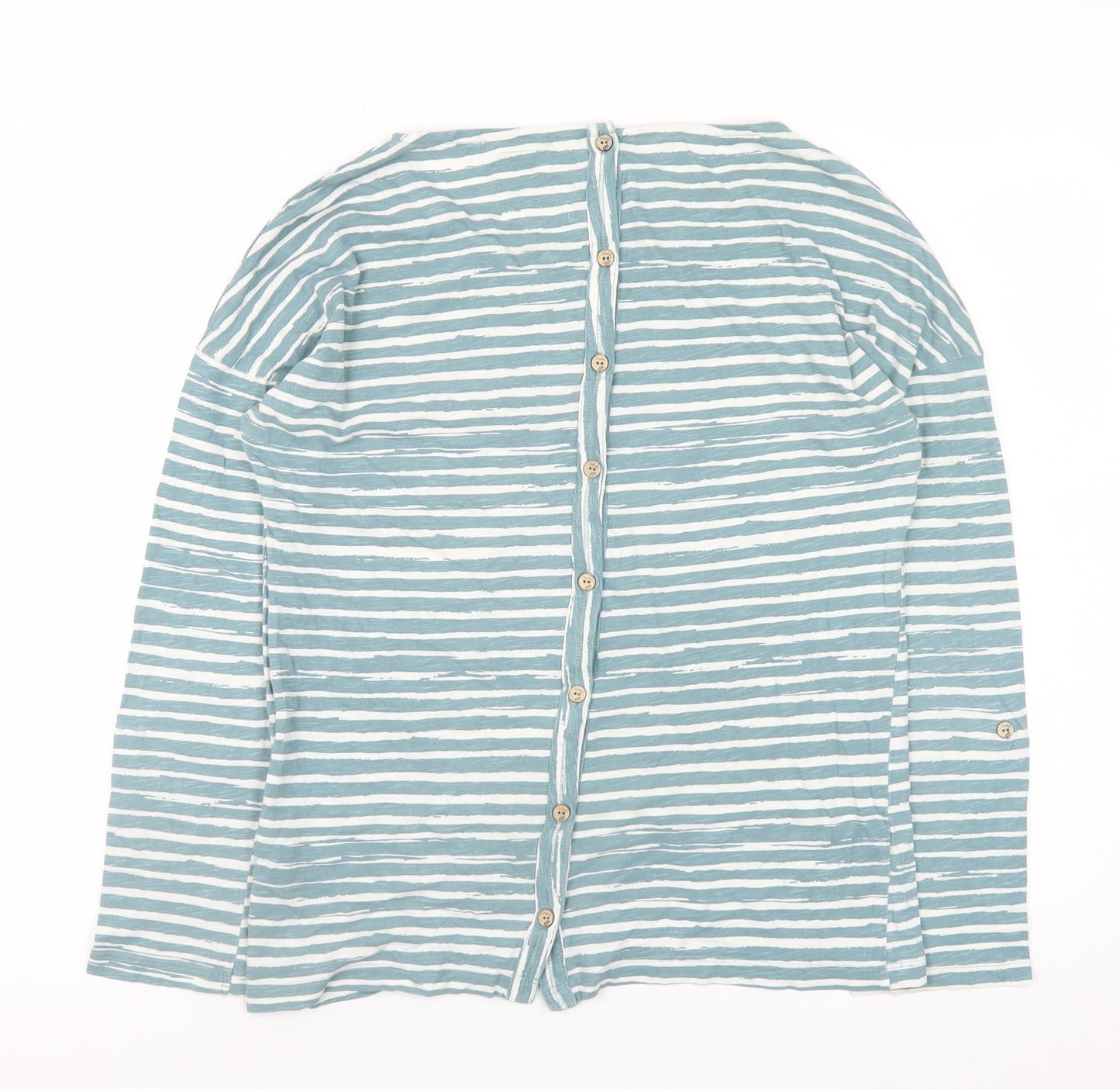 Mantaray Womens Blue Striped Cotton Jersey Long Sleeve Top Size 10
