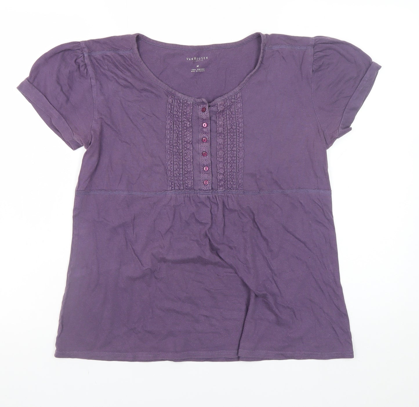 Van Heusen Women Purple Cotton Short Sleeve Scoop Neck T-Shirt M