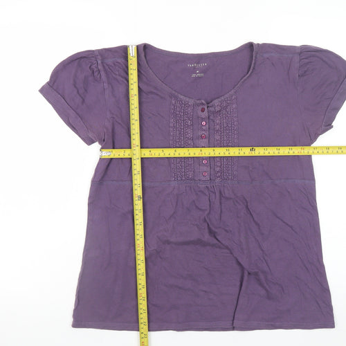 Van Heusen Women Purple Cotton Short Sleeve Scoop Neck T-Shirt M