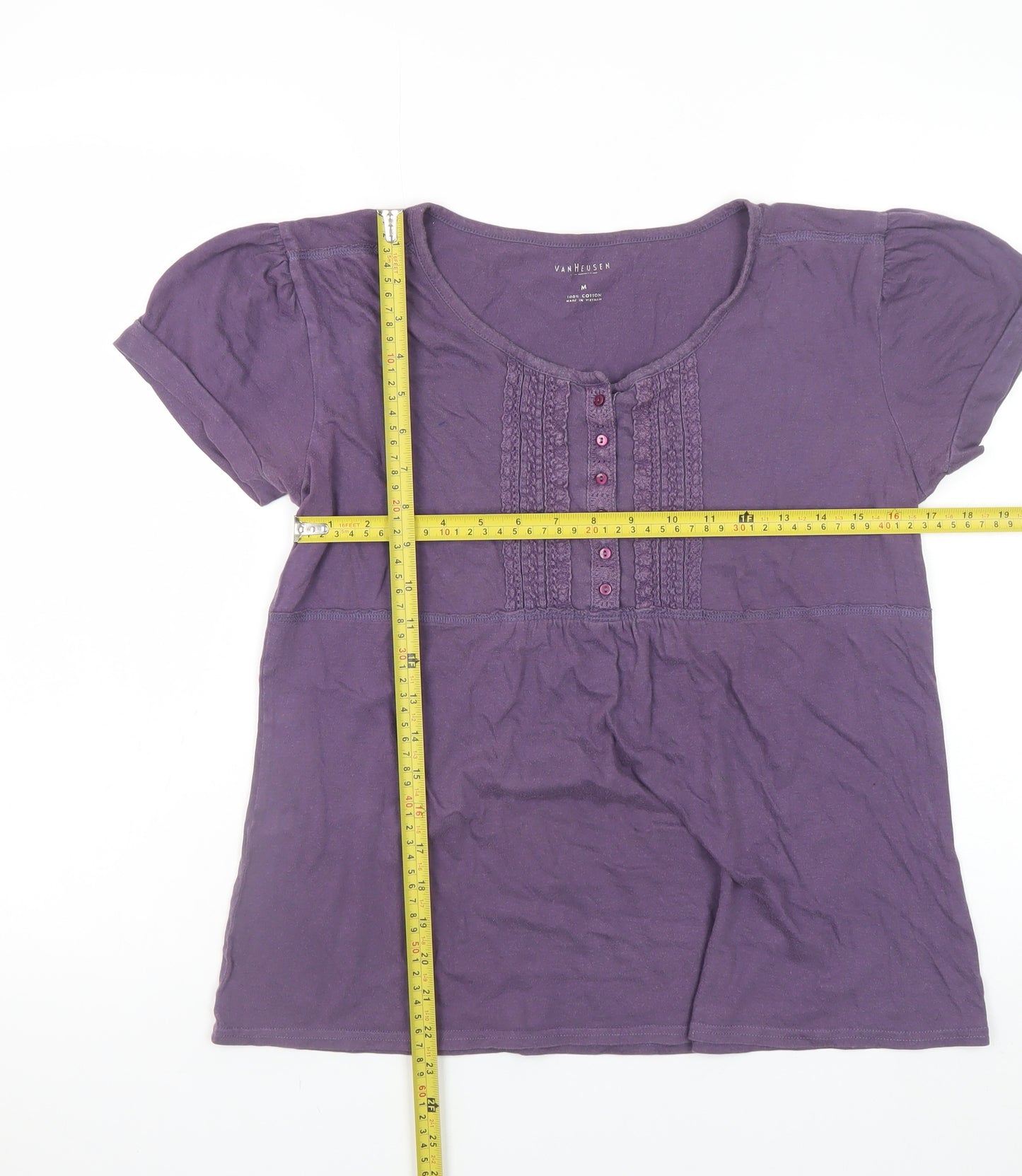 Van Heusen Women Purple Cotton Short Sleeve Scoop Neck T-Shirt M