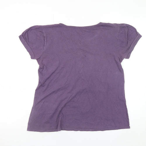 Van Heusen Women Purple Cotton Short Sleeve Scoop Neck T-Shirt M