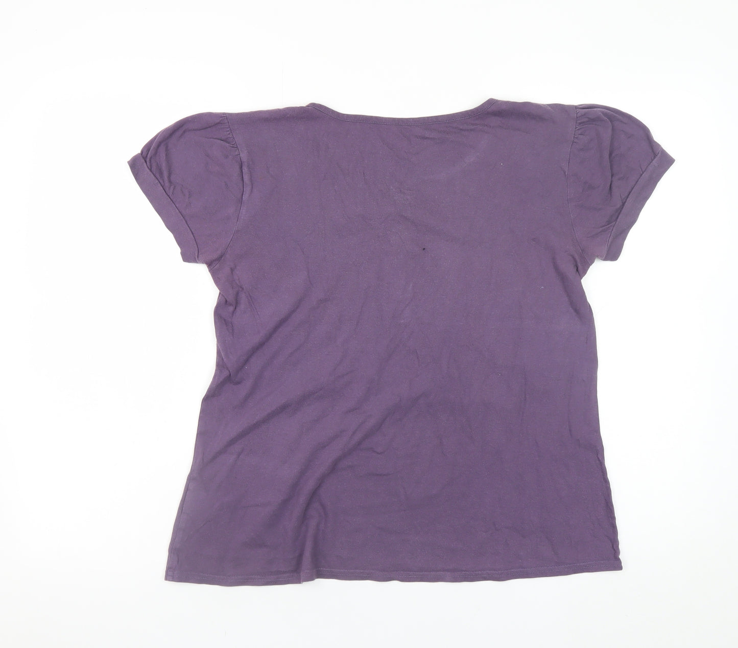 Van Heusen Women Purple Cotton Short Sleeve Scoop Neck T-Shirt M