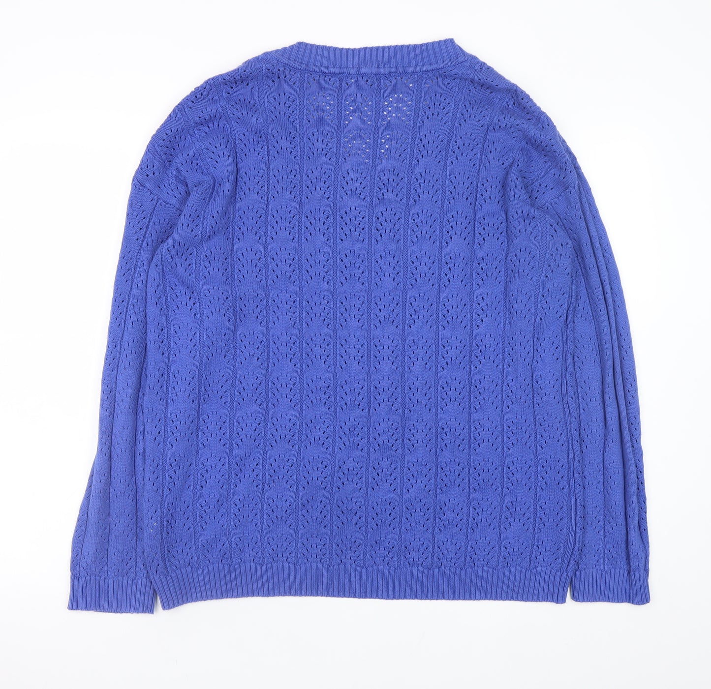 Clothing Company Women's Blue V-Neck Open-Knit Jumper Size M