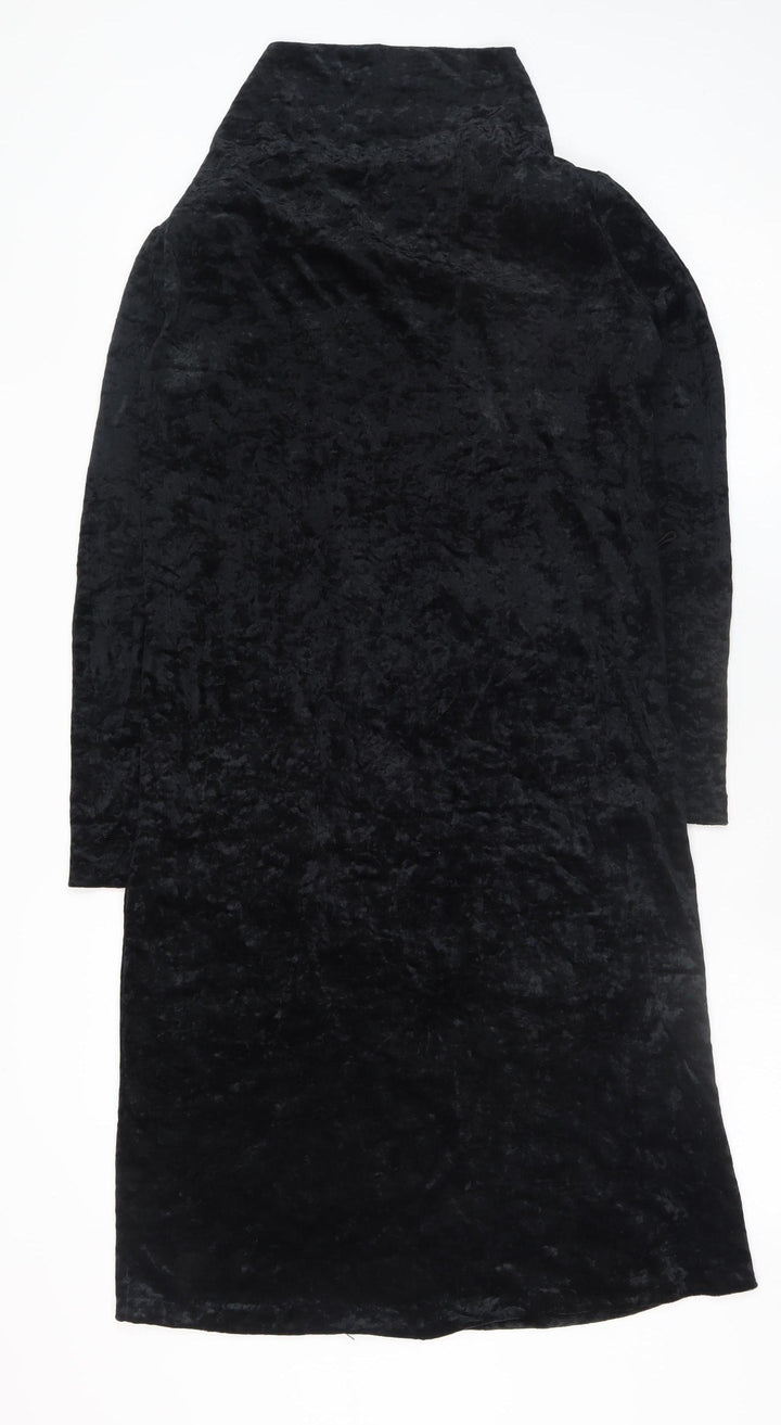 Kriess Women’s Black Velvet High Neck Long Sleeve Midi Shift Dress Size 12