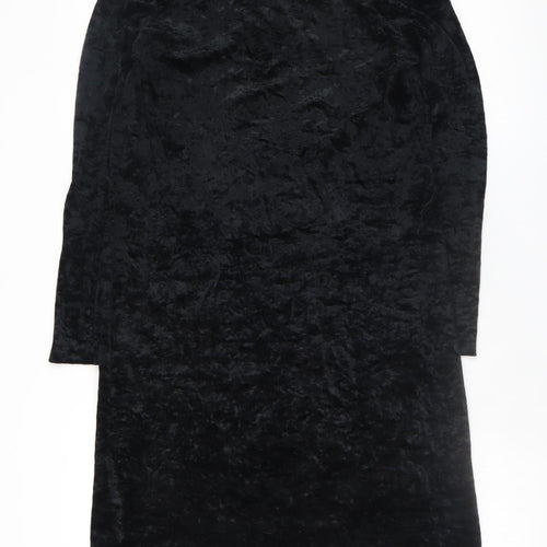 Kriess Women’s Black Velvet High Neck Long Sleeve Midi Shift Dress Size 12