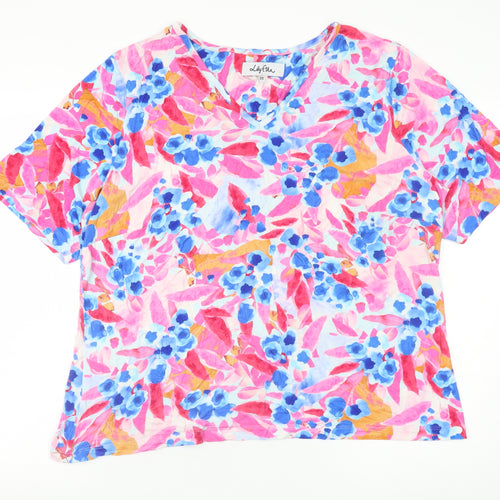 Lily Ella Women's Multicoloured Floral V-Neck Short Sleeve Tunic Top Size 22