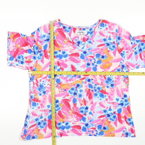 Lily Ella Women's Multicoloured Floral V-Neck Short Sleeve Tunic Top Size 22