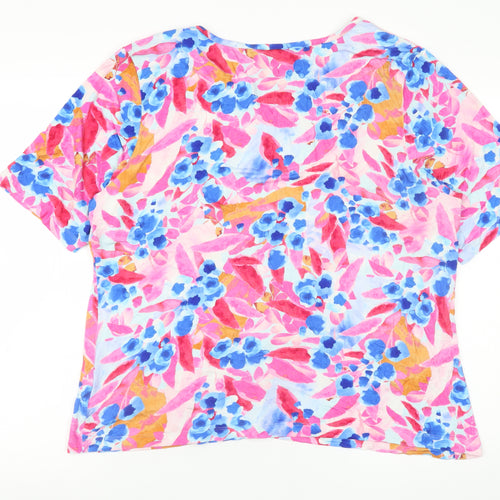 Lily Ella Women's Multicoloured Floral V-Neck Short Sleeve Tunic Top Size 22