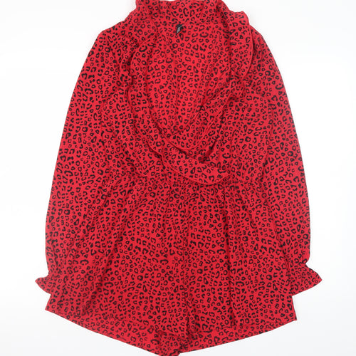 H&M Women's Red Leopard Print Long Sleeve Playsuit Size 10