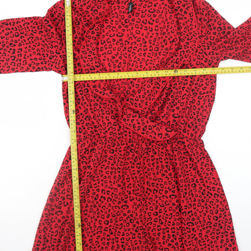 H&M Women's Red Leopard Print Long Sleeve Playsuit Size 10