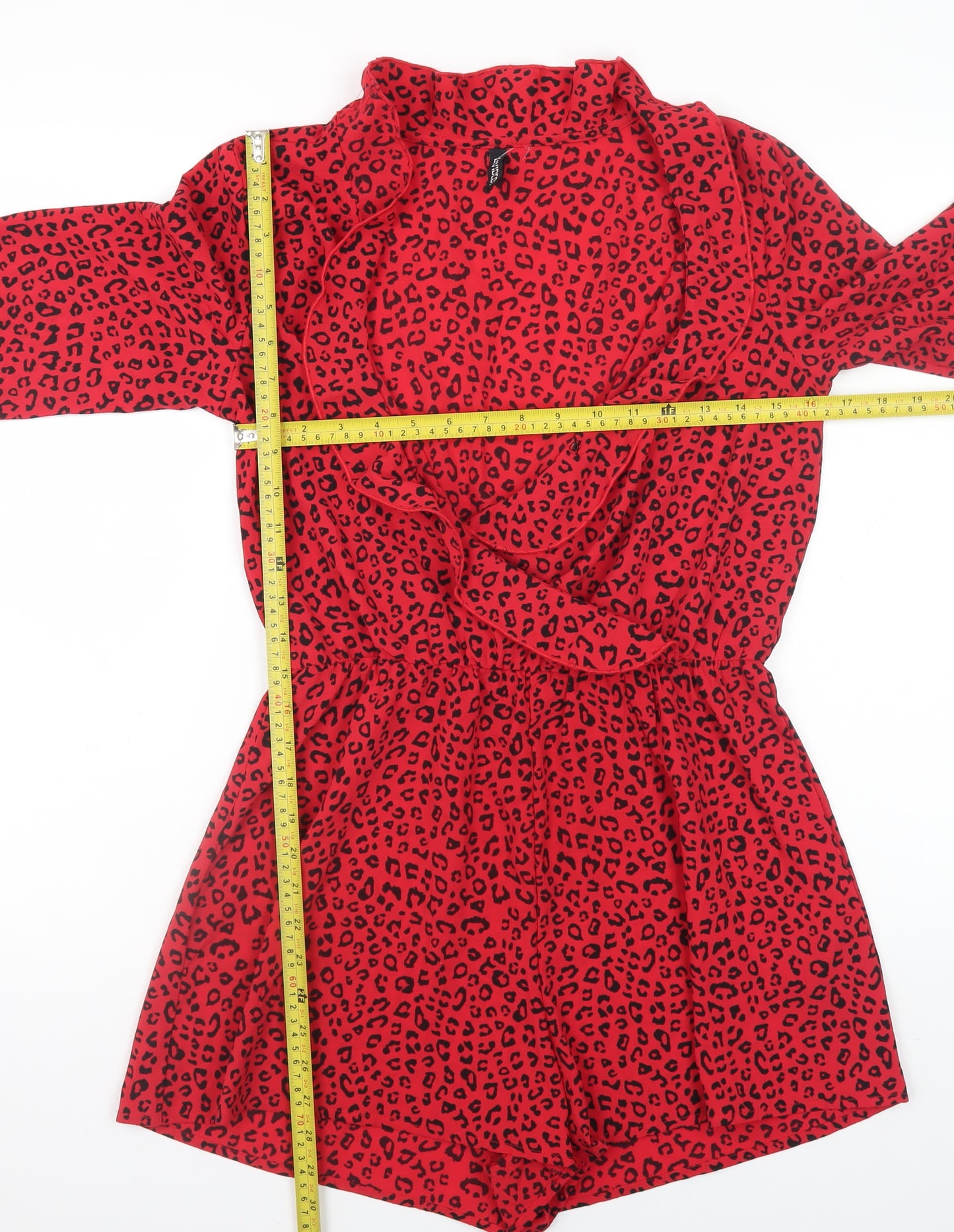 H&M Women's Red Leopard Print Long Sleeve Playsuit Size 10