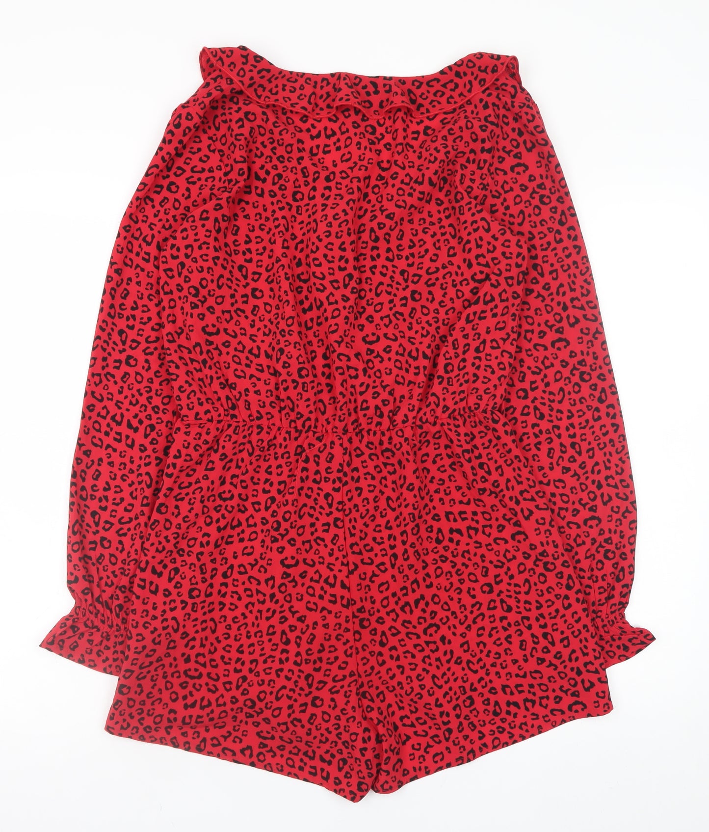 H&M Women's Red Leopard Print Long Sleeve Playsuit Size 10