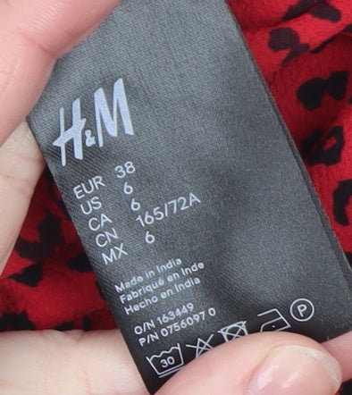 H&M Women's Red Leopard Print Long Sleeve Playsuit Size 10