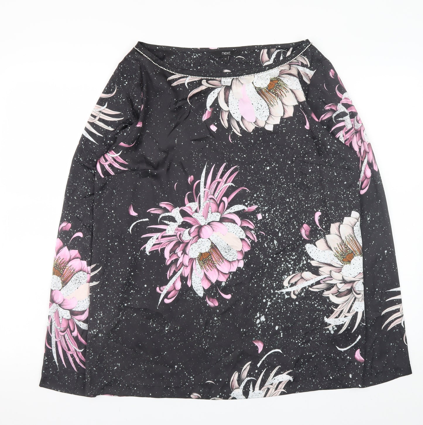Next Women’s Black Floral Tunic Blouse Size 12