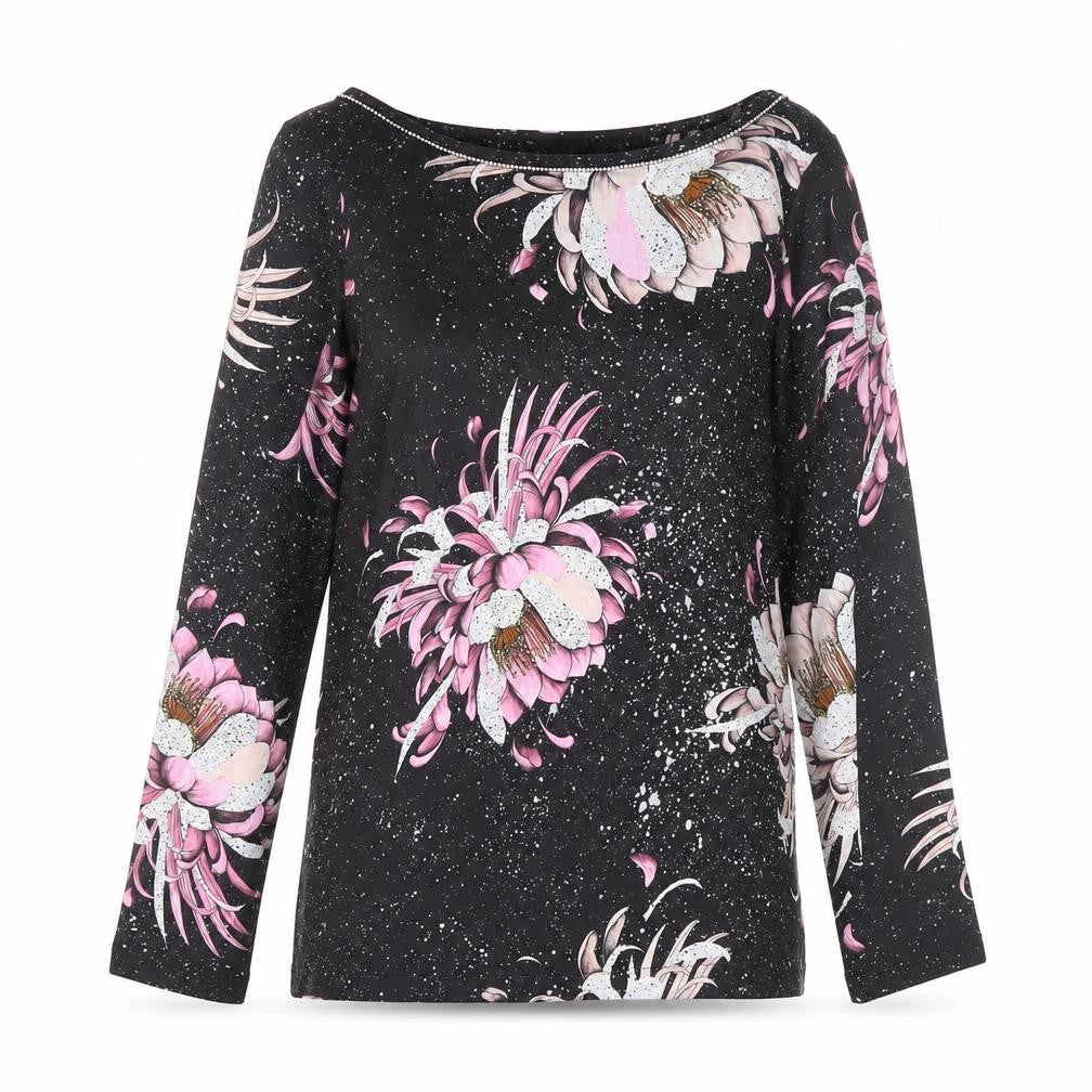 Front view of Next Women’s Black Floral Tunic Blouse, size UK 12