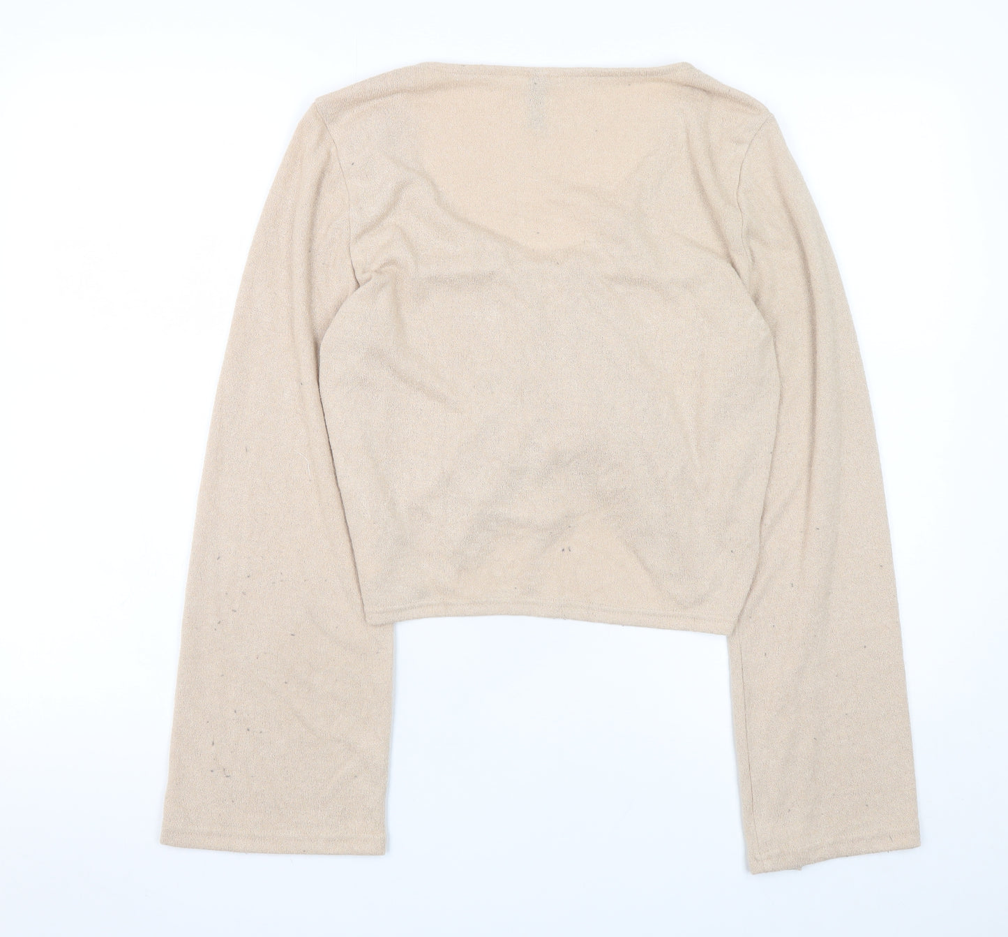 H&M Divided Women’s Beige Cropped V-Neck Drawstring Long Sleeve Blouse L