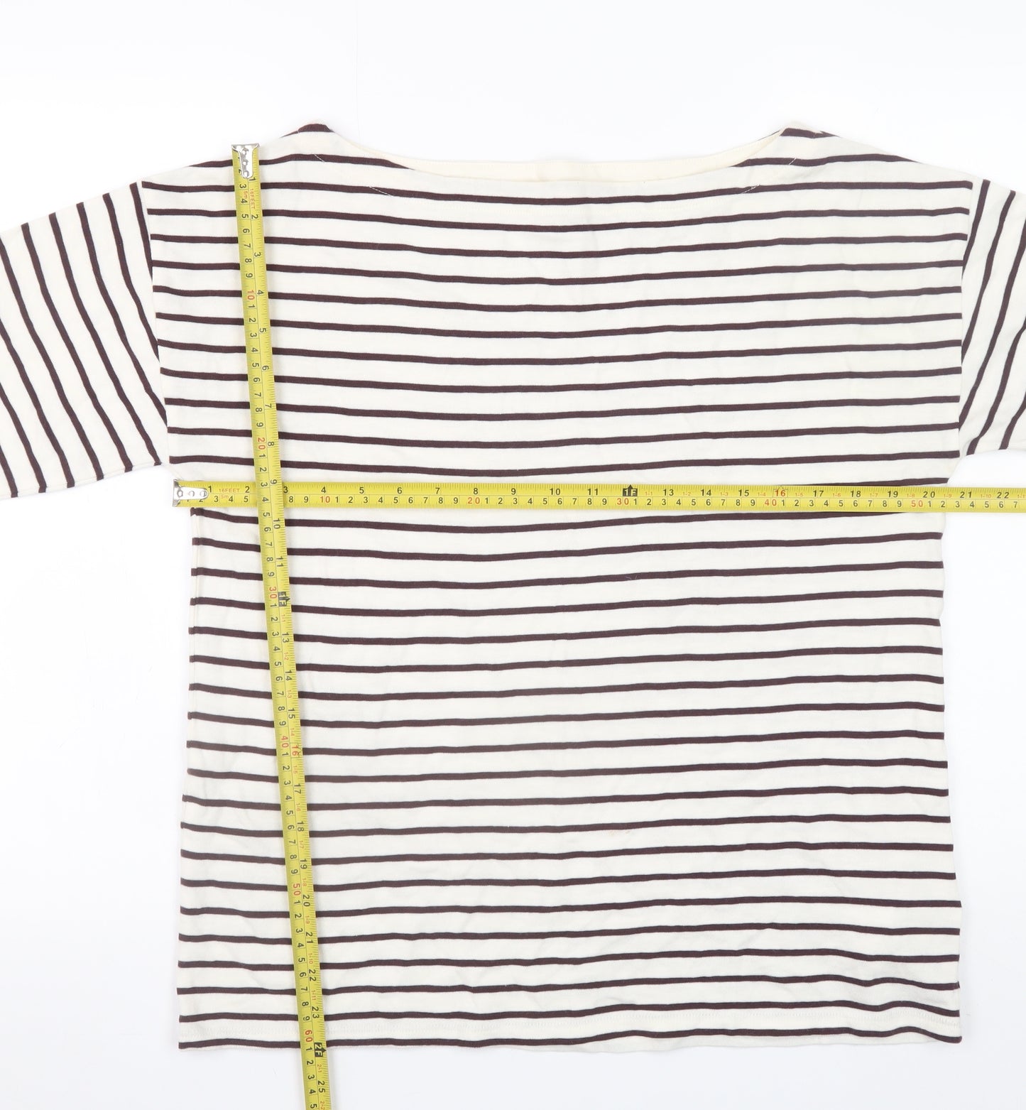 Hush Women’s White Striped Long Sleeve Cotton T-Shirt M