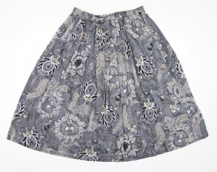 Miss Astor Women’s Grey Floral Pleated Midi Skirt Size 14