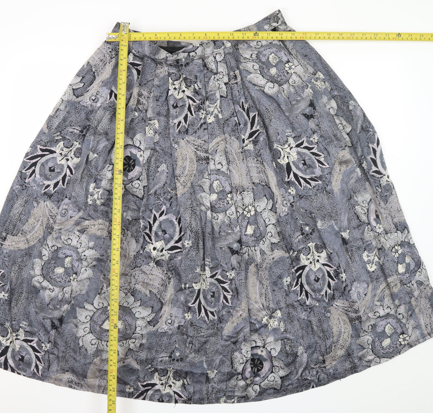 Miss Astor Women’s Grey Floral Pleated Midi Skirt Size 14
