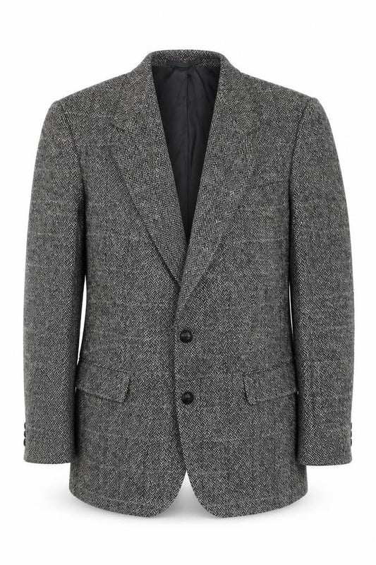 Front view of Wellington Executive Men's Grey Wool Tweed Blazer 42R Classic Fit