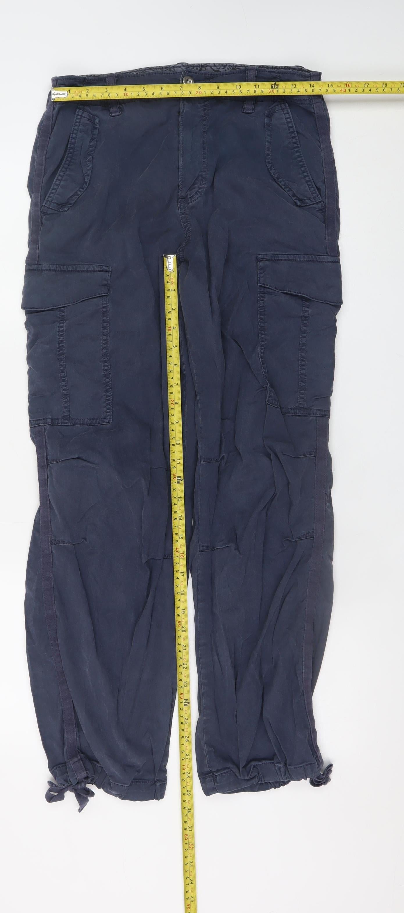Marks and Spencer Women's Blue Cargo Trousers Size 12 Regular Cotton