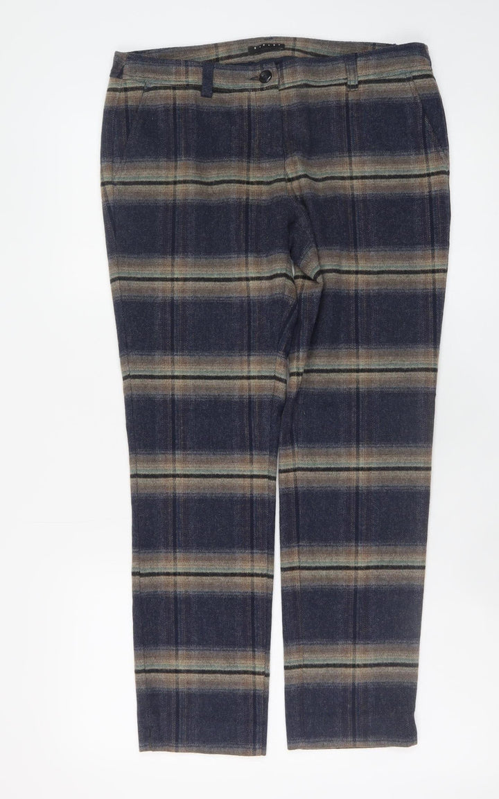 Sisley Men's Brown Check Wool Blend Straight Trousers S
